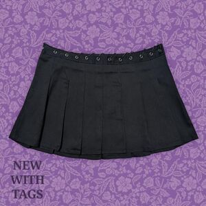 NWT Hot Topic Just Polly Black Pleated Mini Skirt w/ Silver Grommets | Size XL